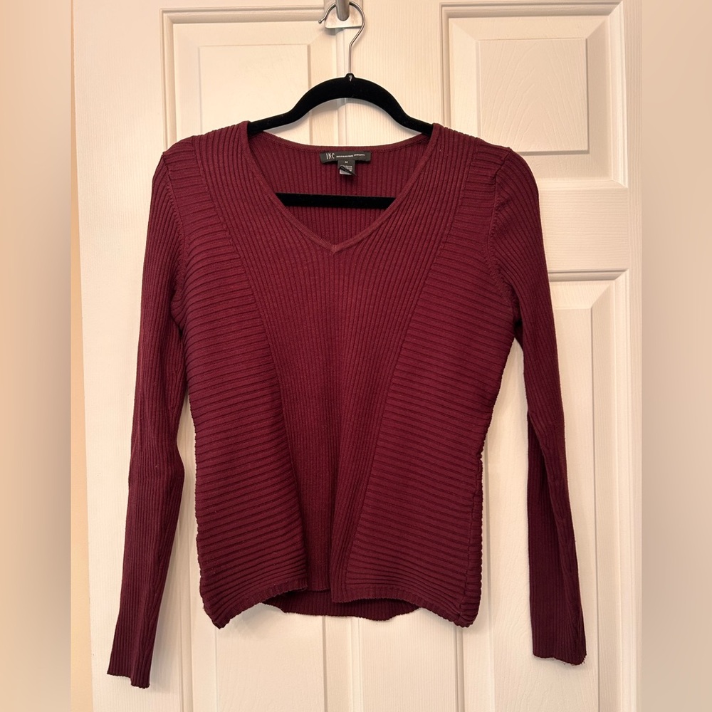 INC International Concepts Maroon Ribbed Knit Top